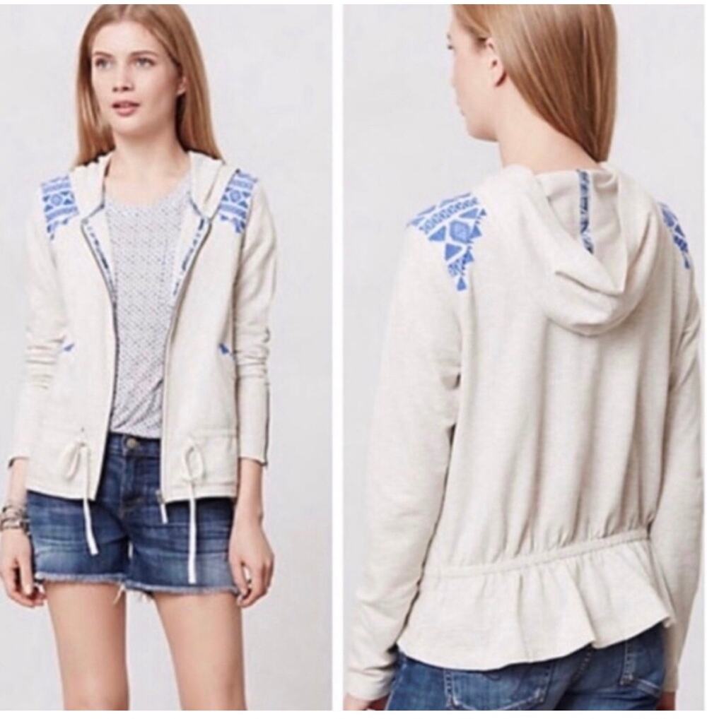 Anthropologie Lilka Embroidered Full Zip Jacket Women Small  Peplum